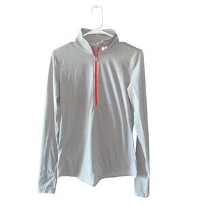 Under Armour Athletic Pullover Women Size Small Heat Gear 3/4 Zip Gray Stripes